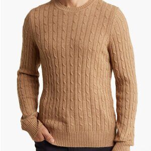 Bruno Magli  Camel Tan Cable Knit Crewneck camel wool Sweater Men's size XL